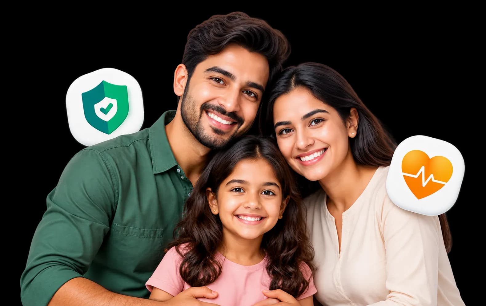 Happy family covered by group health insurance